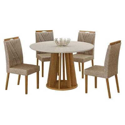 Mesa De Jantar Ambiente Rose Cinamomo Off White Com 4 Cadeiras Lara Linho Bege - Valdemóveis