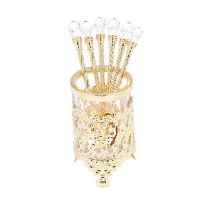 Conjunto 6 Colheres De Café Com Suporte Zamac Crystal Dourado Wolff