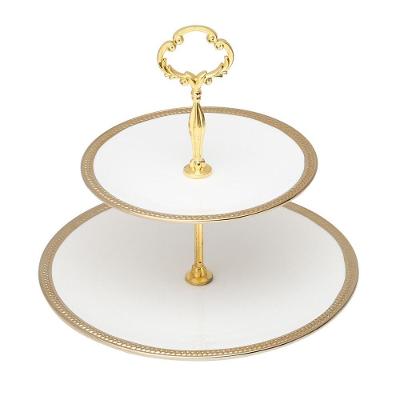 Porta Doces 2 Andares Paddy de Porcelana para Mesa Branco e Dourado Wolff