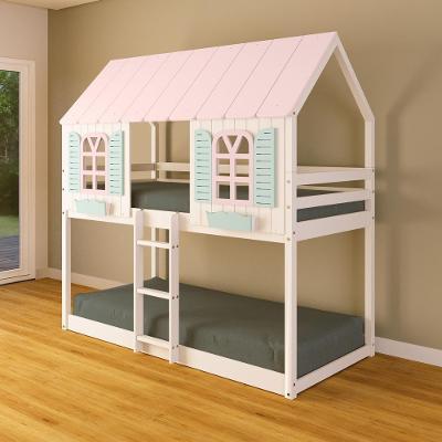 Beliche Montessoriano Casinha Bela - Madeira Maciça Branco/rosa/verde | Housin