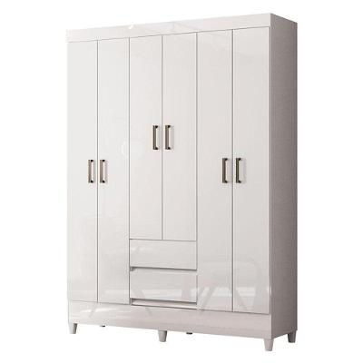 Guarda Roupa Casal 6 Portas Com Pés Fit Branco Brilho - Santos Andirá