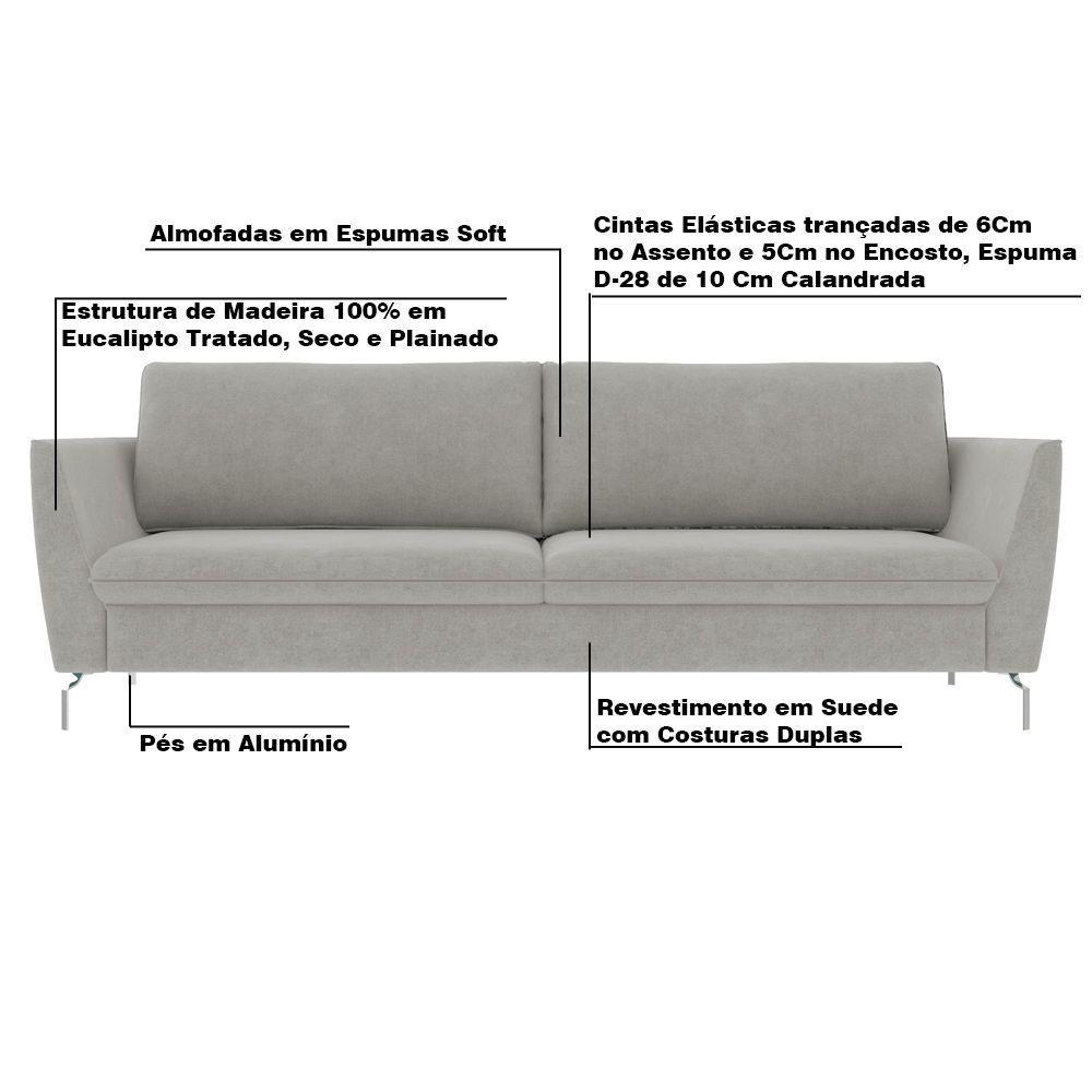 Sofá Decorativo 230cm Olívia Suede Cinza Gran Belo - 3