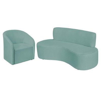 Kit Sofá Curvo Amsterdã 140cm E Poltrona Luiza Max Suede Cor Azul Ciano