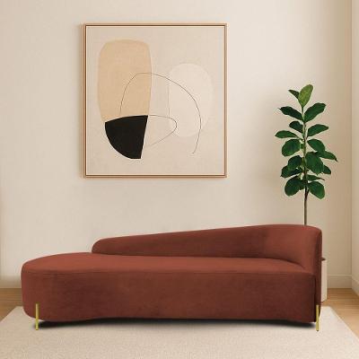 Divã Recamier Orgânico França 250cm Lado Esq Pés Metal Dourado Bouclé Cor Terracota