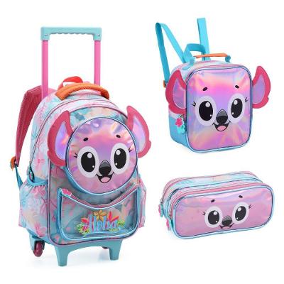 Kit Mochila De Rodinhas + Lancheira + Estojo Aloha Stitch Fofa Denlex