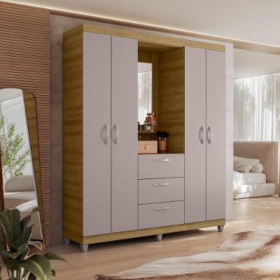 Guarda Roupa Com Espelho 4 Portas 3 Gavetas Mobi Caemmun