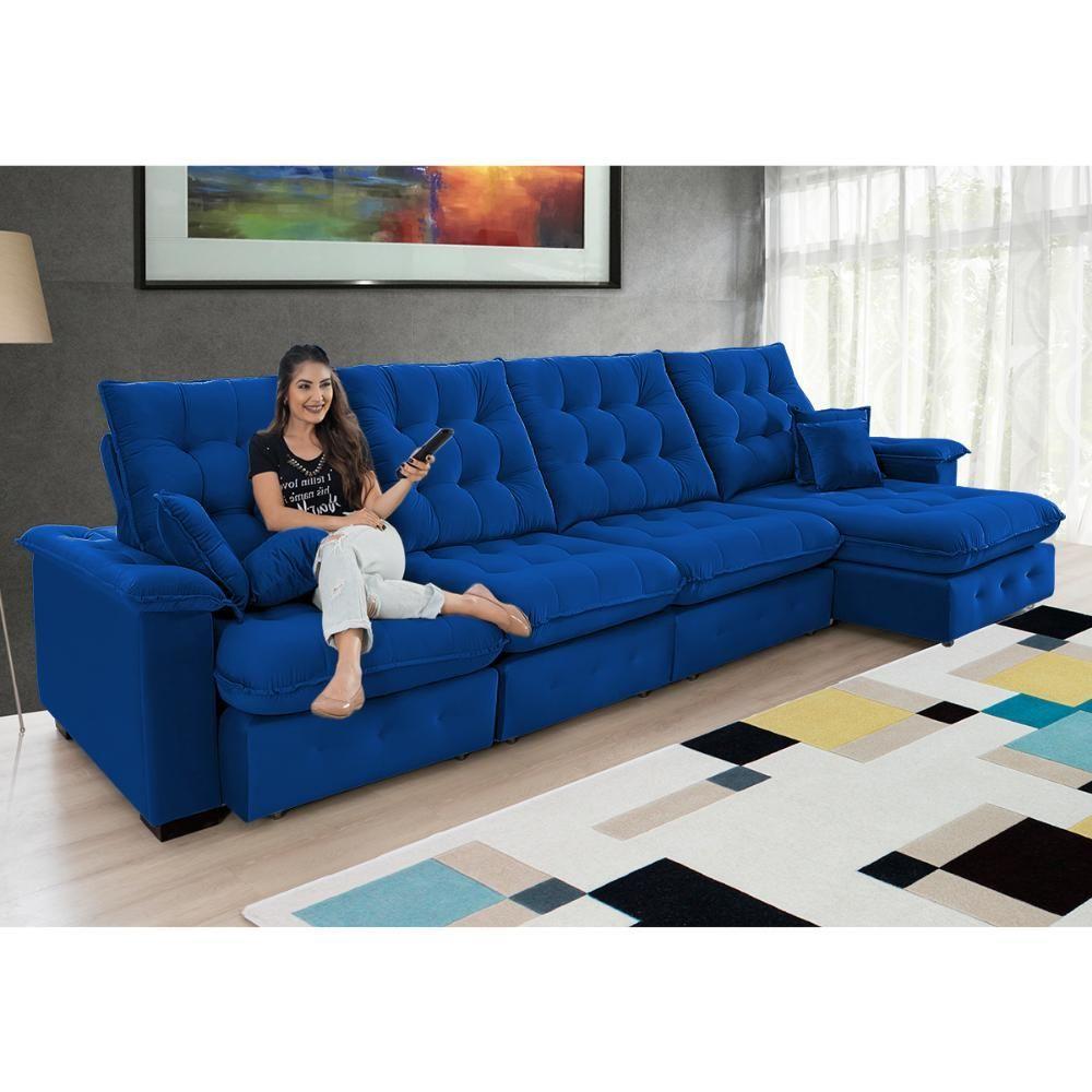 Sofá Coliseu 4.00m Retrátil E Reclinável Super Pillow - Azul - 3