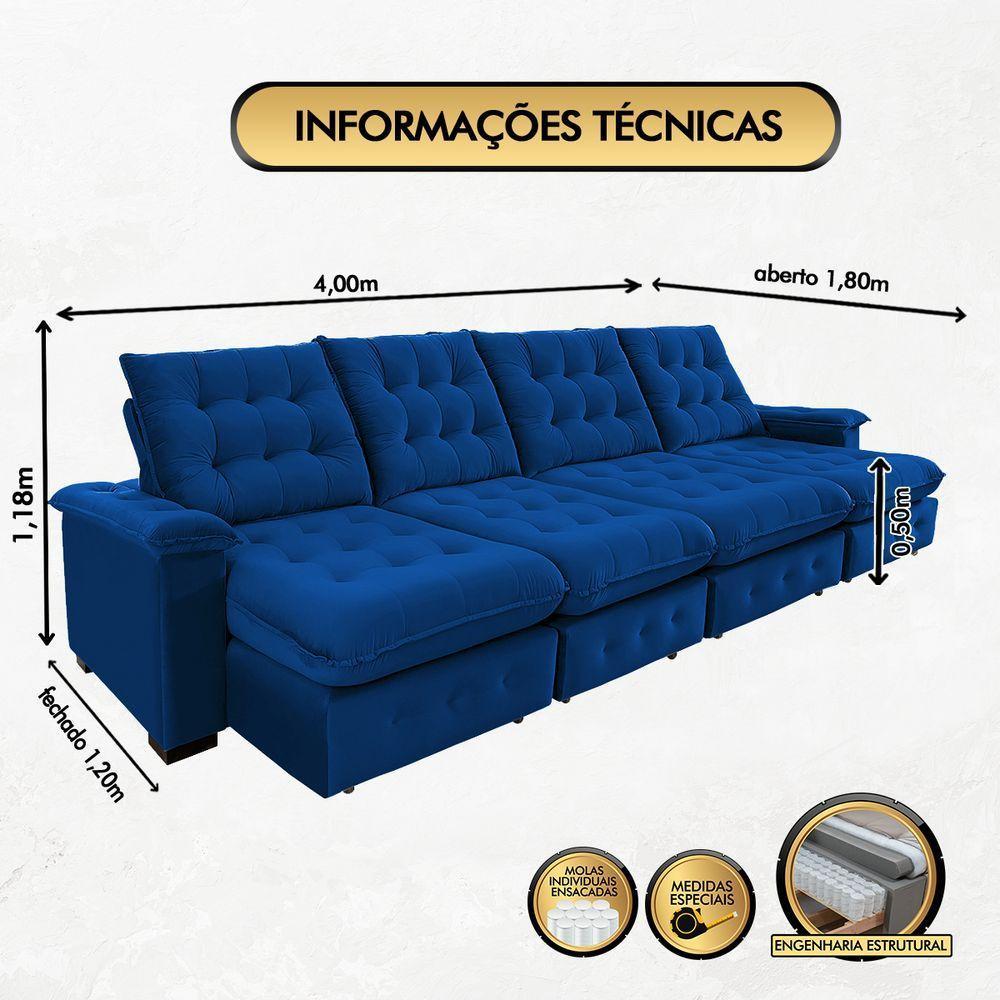 Sofá Coliseu 4.00m Retrátil E Reclinável Super Pillow - Azul - 7