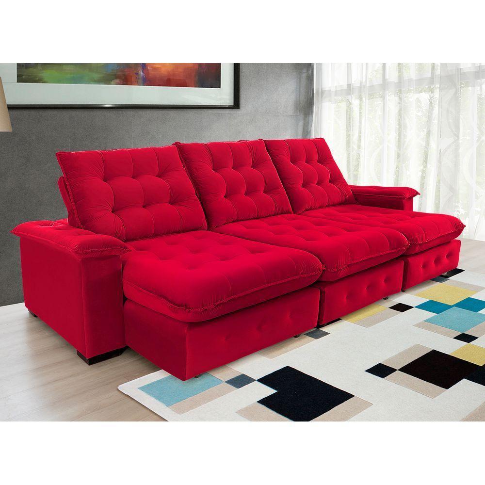 Sofá Coliseu 3.10m Retrátil E Reclinável Super Pillow - Vermelho - 4
