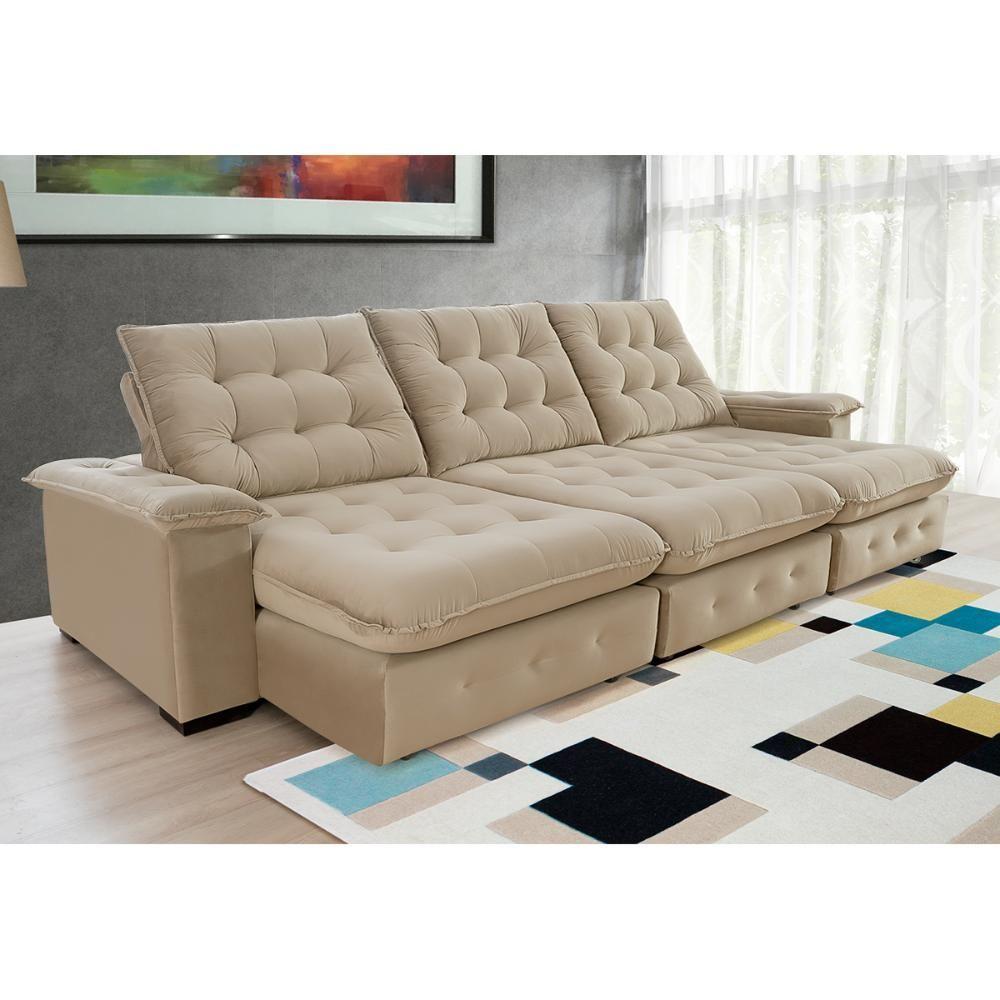 Sofá Coliseu 3.40m Retrátil E Reclinável Super Pillow - Bege - 1