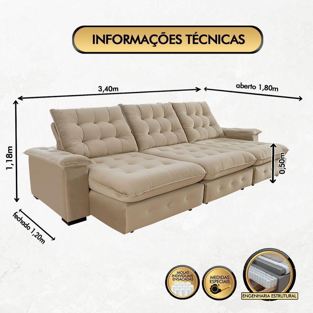 Sofá Coliseu 3.40m Retrátil E Reclinável Super Pillow - Bege - 5