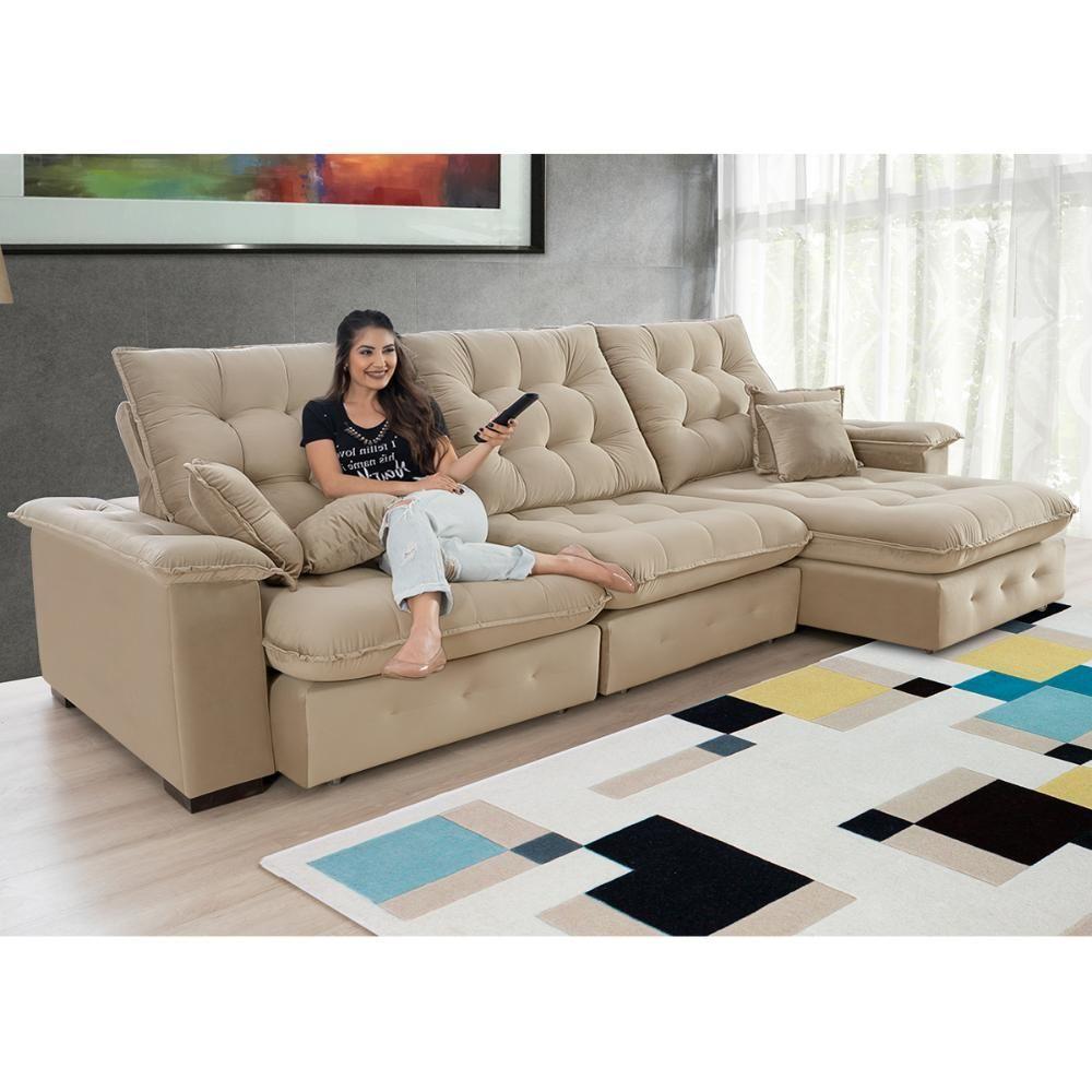Sofá Coliseu 3.40m Retrátil E Reclinável Super Pillow - Bege - 8