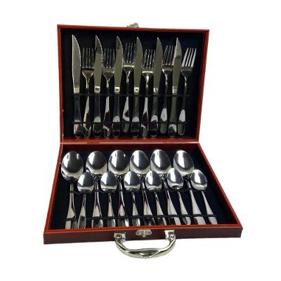 Kit Conjunto 24 Peças Talheres Inox Com Maleta Marrom