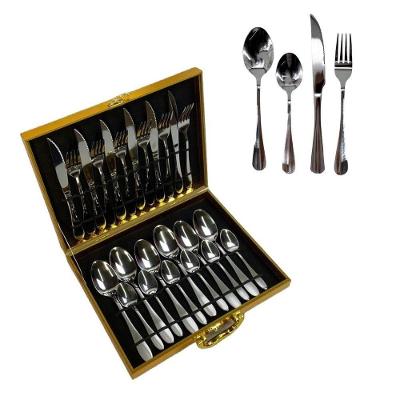 Kit Conjunto 24 Peças Talheres Inox Com Maleta Dourada