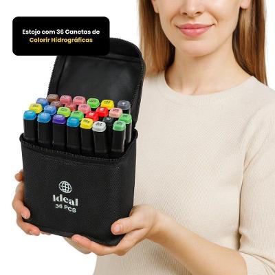 Estojo Com 36 Canetas De Colorir Hidrográficas Para Pintar Desenho Bob Duas Pontas
