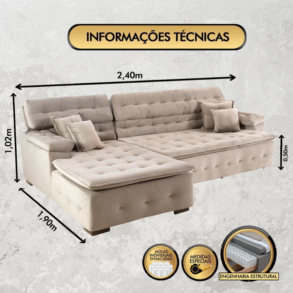 Sofá Orlando 2.40x1.90m Com Chaise, Retrátil E Reclinável - Bege - 8