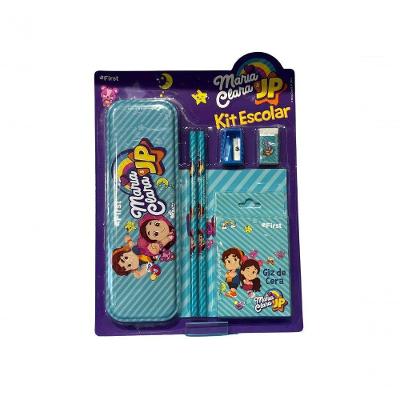 Kit Escolar Maria Clara E Jp Estojo Lapis Giz De Cera Caderninho Apontador Borracha