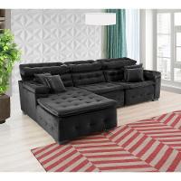 Sofá Orlando 2.80x1.70m Com Chaise, Retrátil E Reclinável - Preto