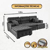 Sofá Orlando 2.80x1.70m Com Chaise, Retrátil E Reclinável - Preto - 5