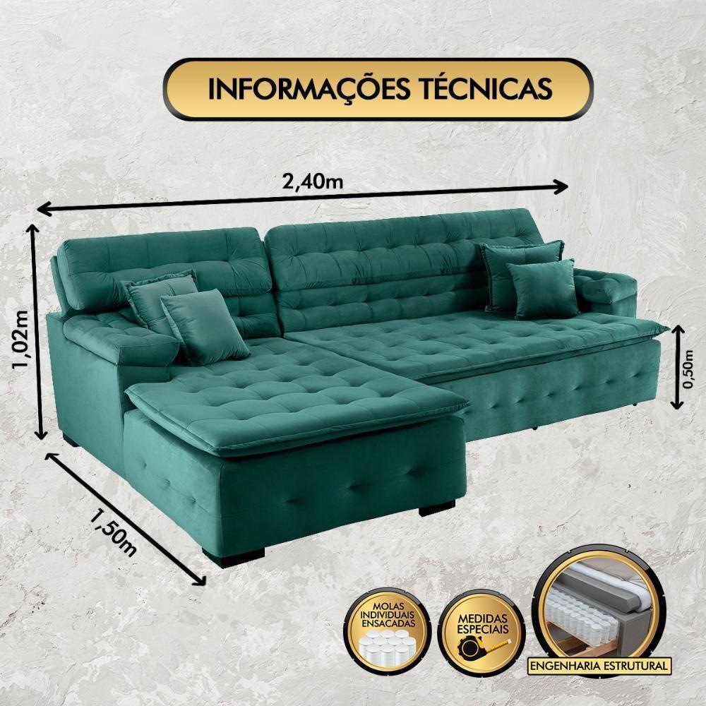 Sofá Orlando 2.40x1.50m Com Chaise, Retrátil E Reclinável - Verde - 8