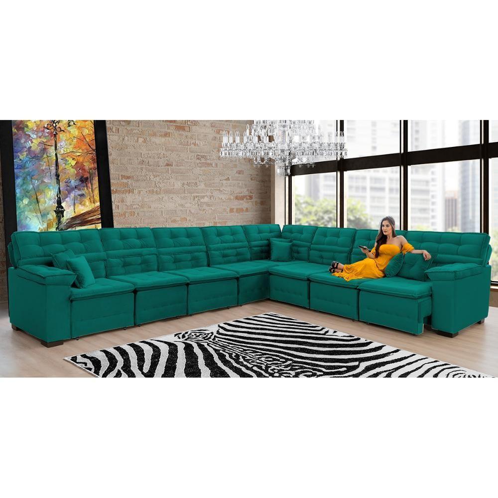 Sofá Magno 3.97x3.97m De Canto, Retrátil E Reclinável - Verde - 3