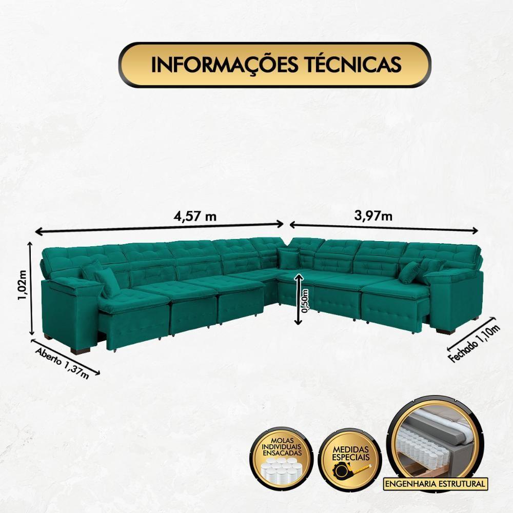 Sofá Magno 3.97x3.97m De Canto, Retrátil E Reclinável - Verde - 7