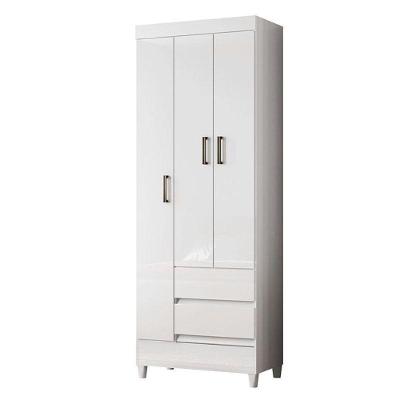 Guarda Roupa Solteiro 3 Portas Com Pés Fit Branco Brilho - Santos Andirá