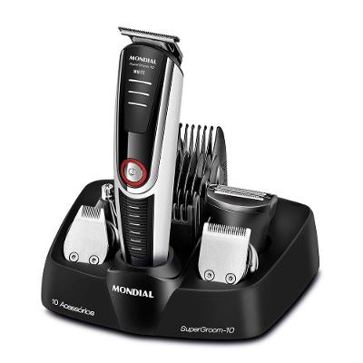 Aparador de Pelos Mondial BG-08 Lâmina Inox sem Fio Base Carregadora Preto e Branco Bivolt