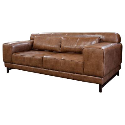 Sofá Malta 4L Couro Softiline Mel 240 cm Pés Metálicos