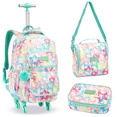 Kit Mochila De Rodinhas + Lancheira Térmica + Estojo Just Love Denlex Estrelas