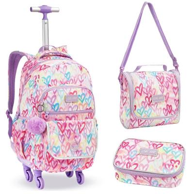 Kit Mochila De Rodinhas + Lancheira Térmica + Estojo Just Love Denlex Corações