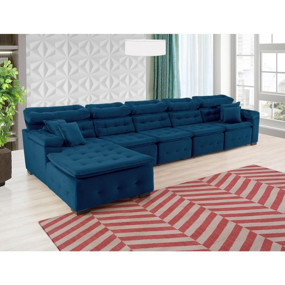 Sofá Orlando 4.20x1.90m Com Chaise, Retrátil E Reclinável - Azul - 7