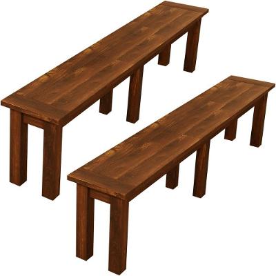 Kit 02 Bancos De Madeira Maciça Pinus 200 Cm Rústico Vintage W02 Imbuia - Lyam Decor