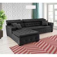 Sofá Orlando 2.40x1.50m Com Chaise, Retrátil E Reclinável - Preto - 1