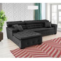 Sofá Orlando 2.40x1.50m Com Chaise, Retrátil E Reclinável - Preto