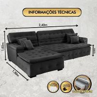 Sofá Orlando 2.40x1.50m Com Chaise, Retrátil E Reclinável - Preto - 5