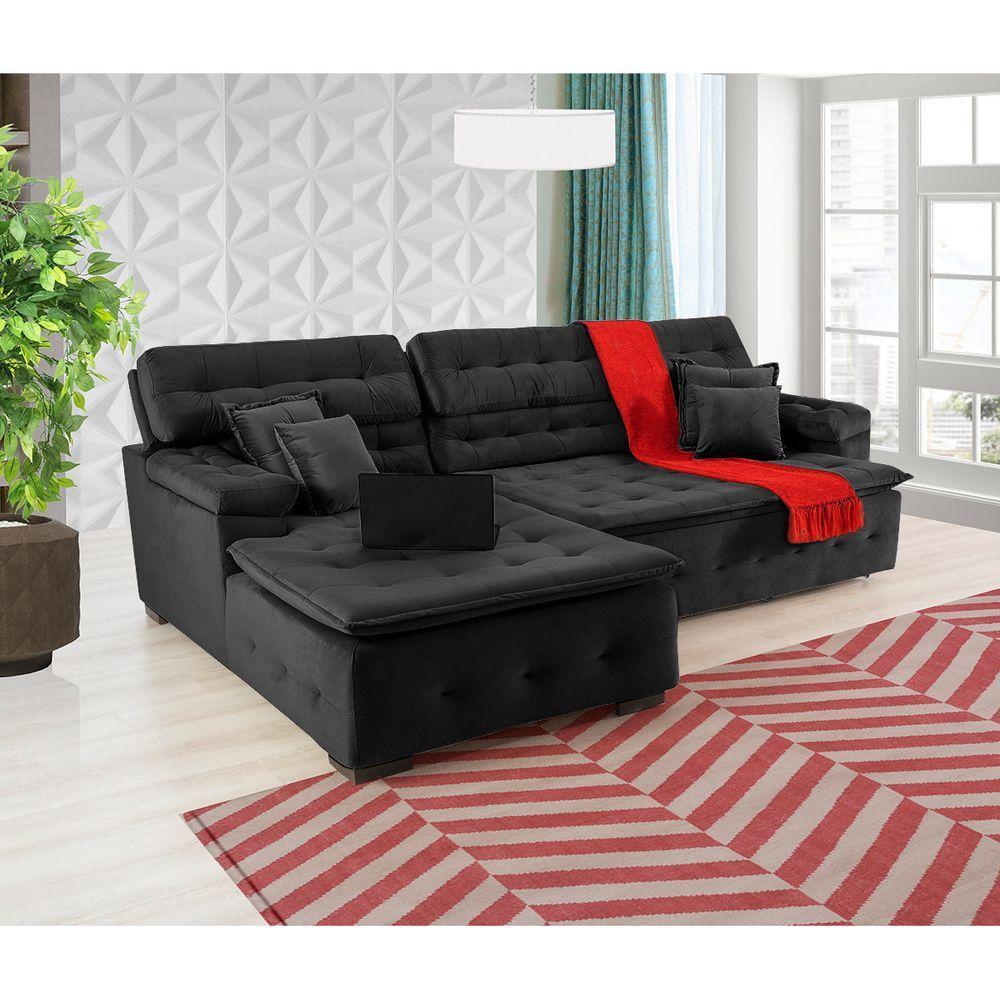 Sofá Orlando 2.20x1.50m Com Chaise, Retrátil E Reclinável - Preto - 3