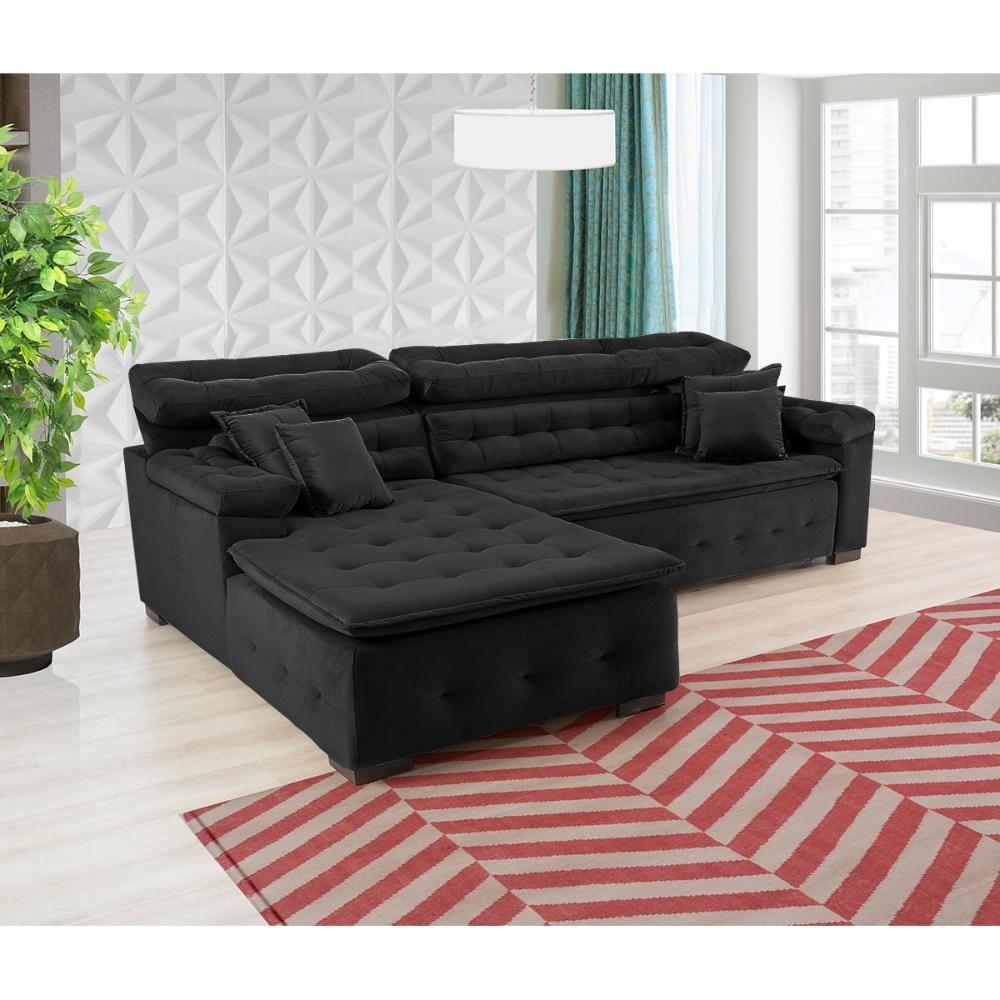 Sofá Orlando 2.20x1.50m Com Chaise, Retrátil E Reclinável - Preto - 8