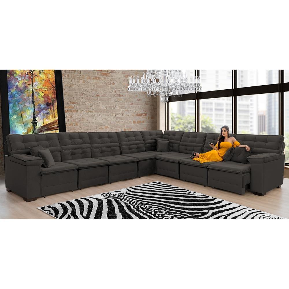 Sofá Magno 3.97x3.97m De Canto, Retrátil E Reclinável - Marrom - 3