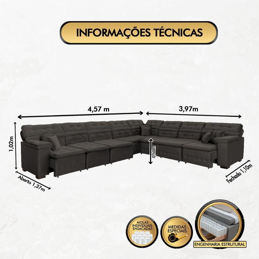 Sofá Magno 3.97x3.97m De Canto, Retrátil E Reclinável - Marrom - 7