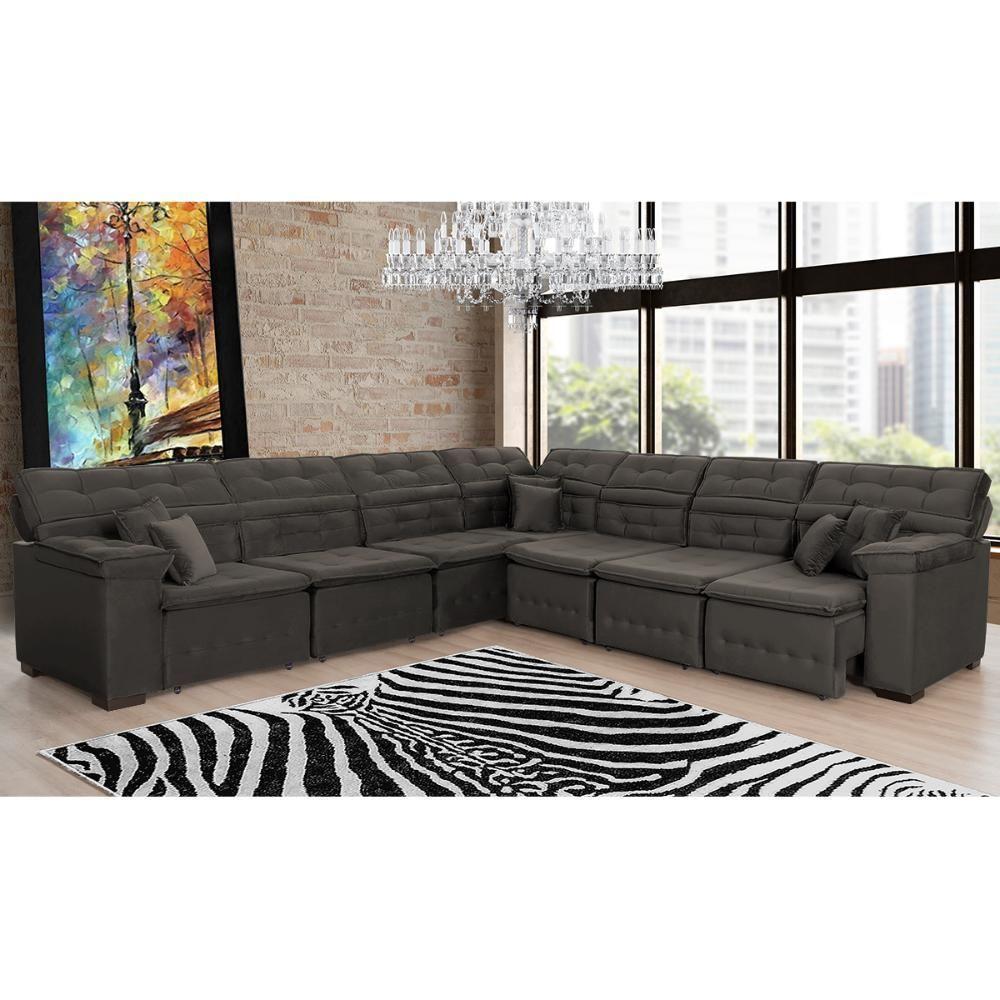 Sofá Magno 3.97x3.77m De Canto, Retrátil E Reclinável - Marrom - 2