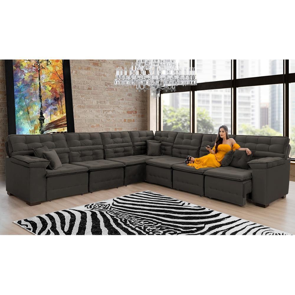 Sofá Magno 3.97x3.77m De Canto, Retrátil E Reclinável - Marrom - 3