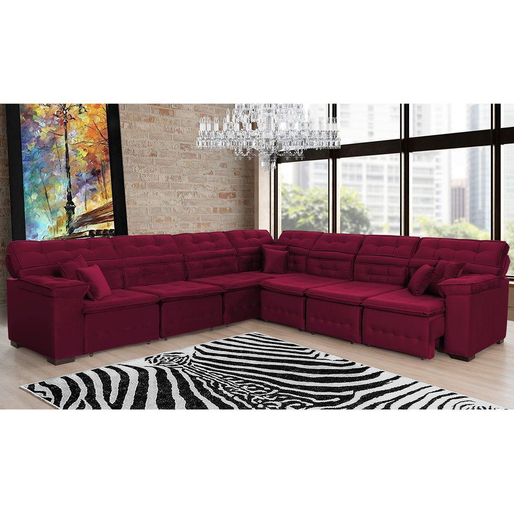 Sofá Magno 3.97x3.32m De Canto, Retrátil E Reclinável - Vinho - 1