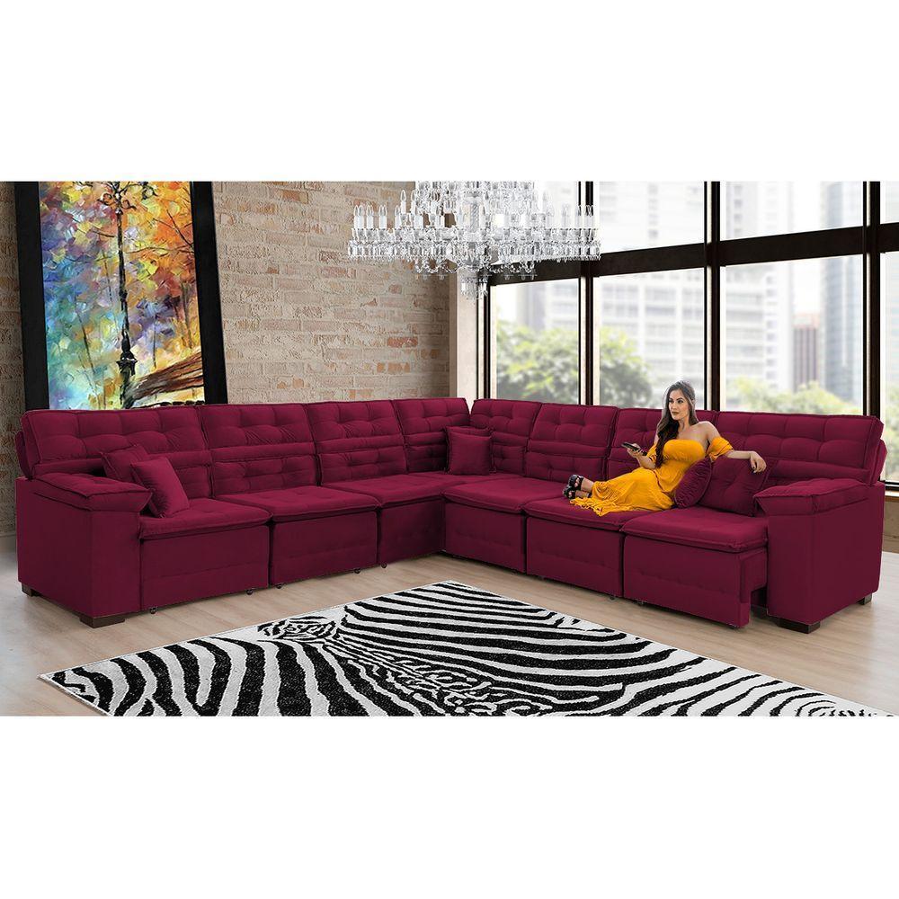 Sofá Magno 3.97x3.32m De Canto, Retrátil E Reclinável - Vinho - 6