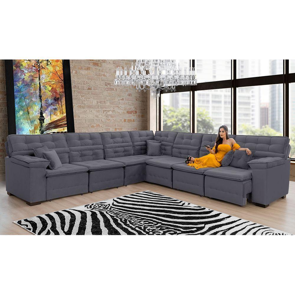 Sofá Magno 3.97x3.32m De Canto, Retrátil E Reclinável - Chumbo - 5