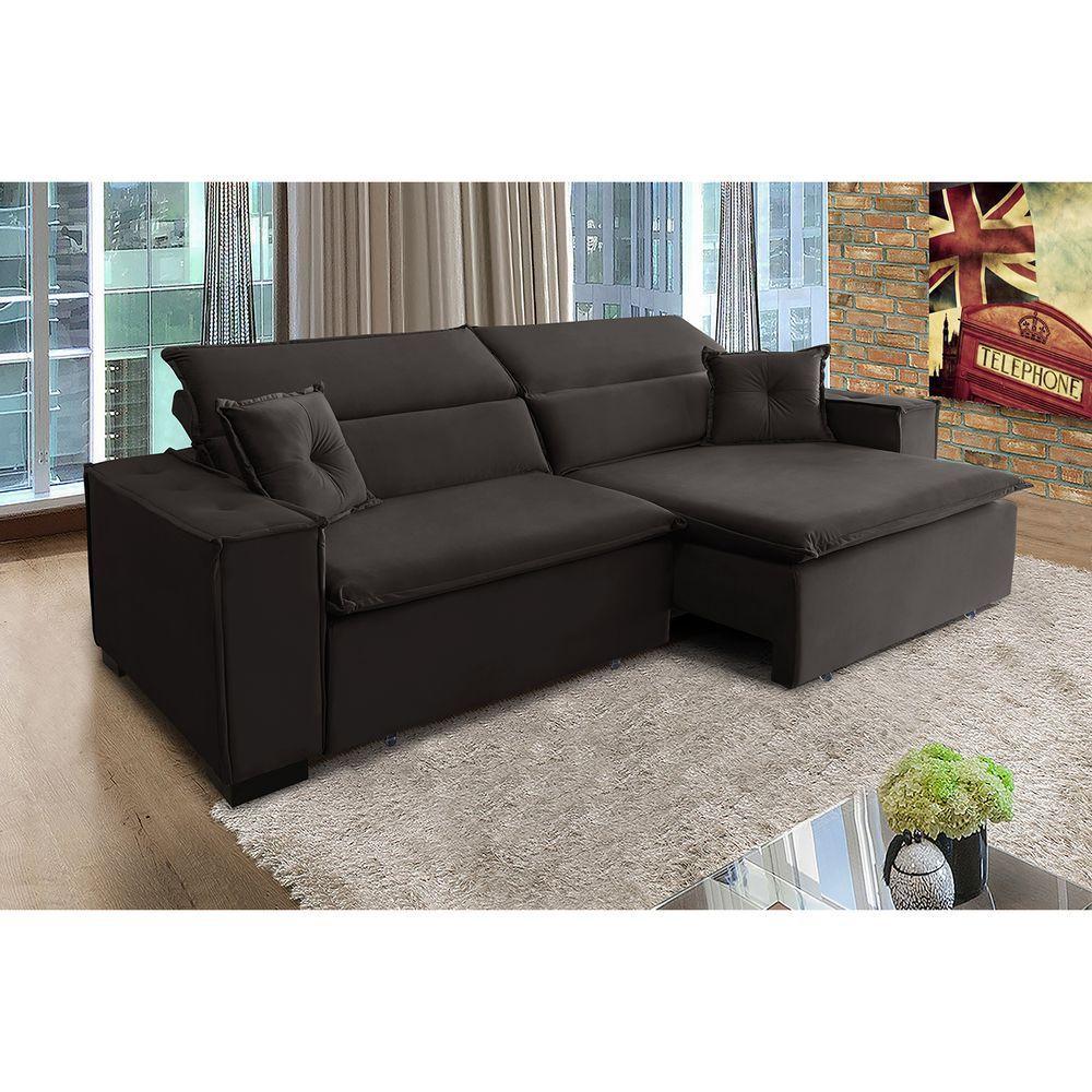 Sofá Londres 2.10m Retrátil E Reclinável Pillow Top - Marrom - 4
