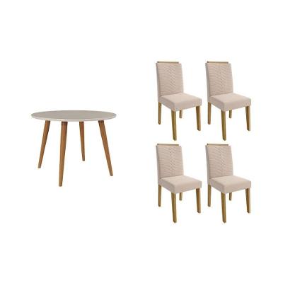 Sala De Jantar Completa Dani C/ Tampo Madeirado C/ Vidro 110cm E 4 Cadeiras Clarice Nature/suede Nude Bege - Cimol