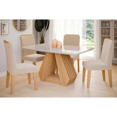 Sala De Jantar Completa ágata Tampo Madeirado C- Vidro 130x80cm E 4 Cadeiras Clarice Savana-madeirado-suede Nude Bege - Cimol