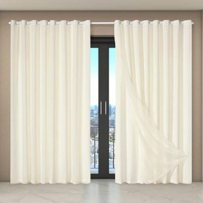 Cortina Dual Forro Microfibra C/ Voil Liso 5,60m X 2,70m 100% Poliéster - Bege