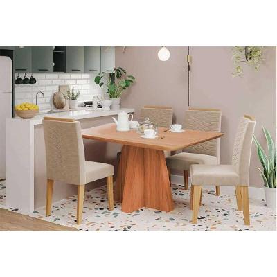 Sala De Jantar Completa Maitê Tampo Madeirado 130x80cm E 4 Cadeiras Clarice Cinamomo - Carvalho/suede Nude Bege - Cimol